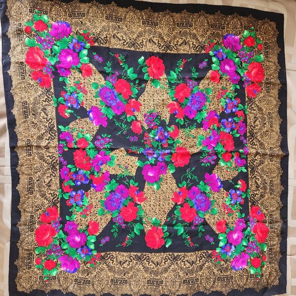 LIZ CLAIRBORNE VINTAGE 100% SILK WOMAN SQUARE SCARF FLORAL DESIGN - Picture 3 of 7